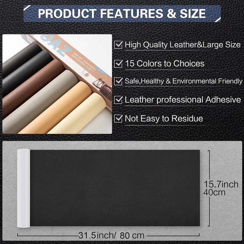 AZ Leather Repair Kit for Furniture 16"x 31.5" Leather Tape Repair Patch Self Adhesive Sofa Vinyl Repair Patch Kit for Car Seat,Couch,Boat Seat,Chair - Black - Image 3